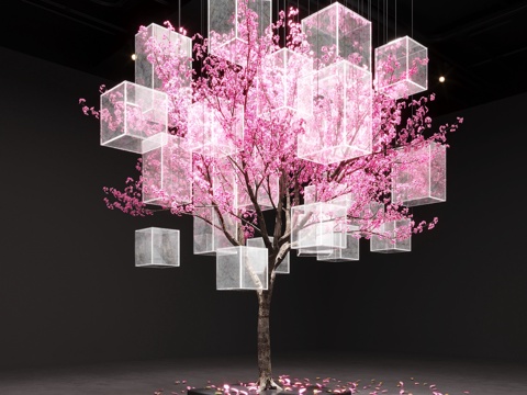 modern glass Artistic Sculpture cherry tree installation