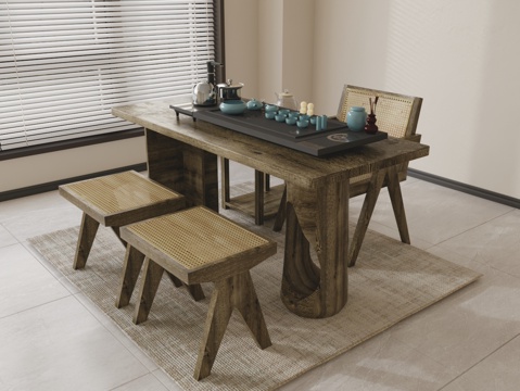 Chinese solid wood tea table and chair combination