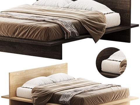 Wabi-sabi Style Double Bed Homestay Double Bed Wooden Frame Bed Bedding Solid Wood Headboard Wooden Bed