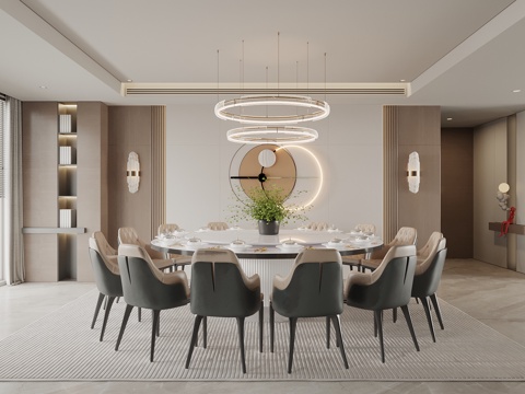 Modern DiningRoom Box Large Box Hotel Box Round Dining Table and Chair Wall Chandelier Wall