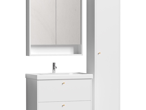 Bathroom Cabinet Combination Mirror Cabinet Wash Desk Basin Faucet Milk White Bathroom Cabinet