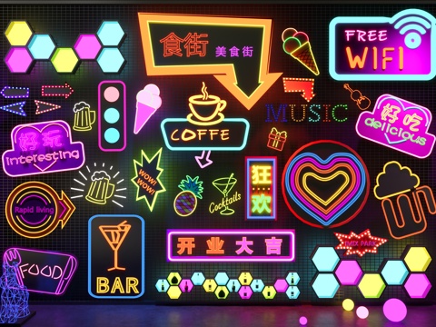 Modern Neon Light Net Red Light Night Market Gourmet Neon Light Decorative Light Bar Neon Light