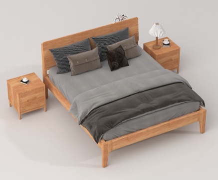 Double bed bedside table wooden bed