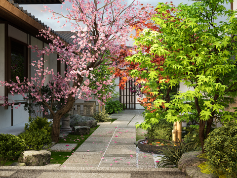 Japanese-style Garden Landscape corridor landscape Tingbu arbor plant combination