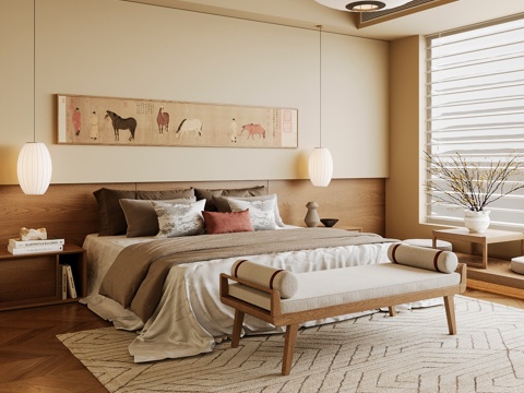 Neo-Chinese Style Home Bedroom Song Style Aesthetic Bedroom Song Style Style Bedroom New Chinese Style Double Bed New Middle