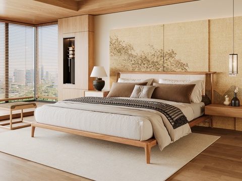 Neo-Chinese Style Home Bedroom Song Style Aesthetic Bedroom Song Style Style Bedroom New Chinese Style Double Bed New Middle