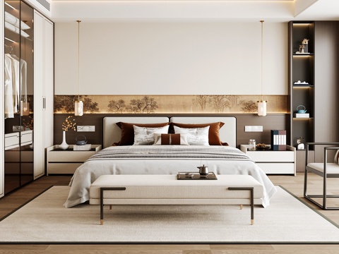 Neo-Chinese Style Home Bedroom Song Style Aesthetic Bedroom Song Style Style Bedroom New Chinese Style Double Bed New Middle