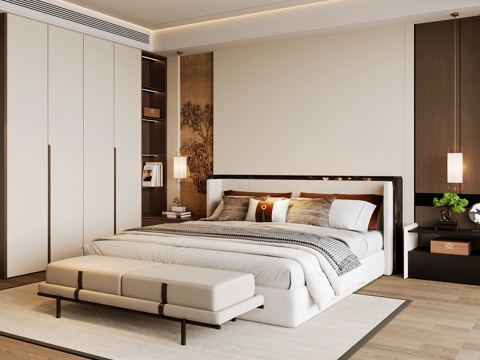 Neo-Chinese Style Home Bedroom Song Style Aesthetic Bedroom Song Style Style Bedroom New Chinese Style Double Bed New Middle