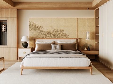 Neo-Chinese Style Home Bedroom Song Style Aesthetic Bedroom Song Style Style Bedroom New Chinese Style Double Bed New Middle