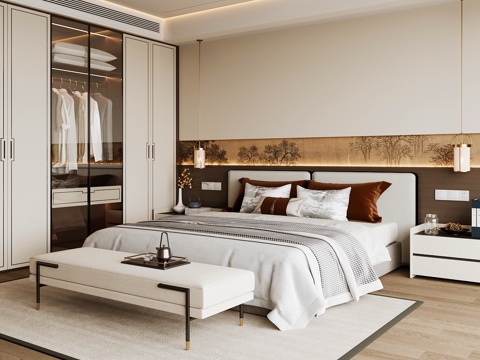 Neo-Chinese Style Home Bedroom Song Style Aesthetic Bedroom Song Style Style Bedroom New Chinese Style Double Bed New Middle