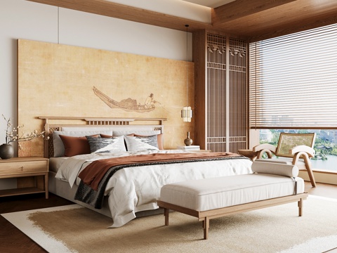 Neo-Chinese Style Home Bedroom Song Style Aesthetic Bedroom Song Style Style Bedroom New Chinese Style Double Bed New Middle