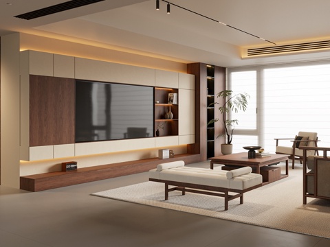 Neo-Chinese Style Living Room Song Style Living Room Sofa Coffee Table Combination TV Cabinet Lounge Chair