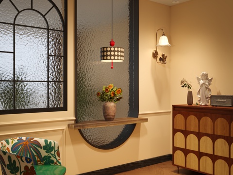 Mid-century Style Entrance Entrance Entrance Middle Ancient Style Entrance Hall Middle Ancient Style Side Cabinet Middle Ancient Style Wall Lamp Glass Partition