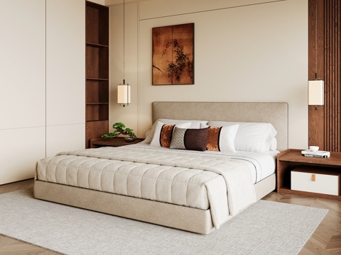 Neo-Chinese Style Home Bedroom Song Style Aesthetic Bedroom Song Style Style Bedroom New Chinese Style Double Bed New Middle