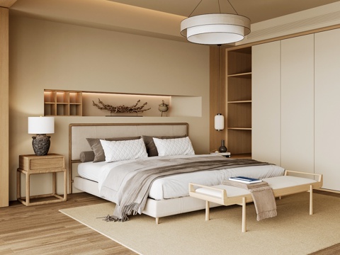 Neo-Chinese Style Home Bedroom Song Style Aesthetic Bedroom Song Style Style Bedroom New Chinese Style Double Bed New Middle