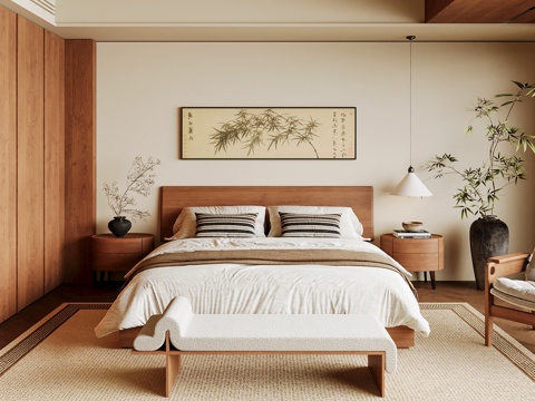 Neo-Chinese Style Home Bedroom Song Style Aesthetic Bedroom Song Style Style Bedroom New Chinese Style Double Bed New Middle