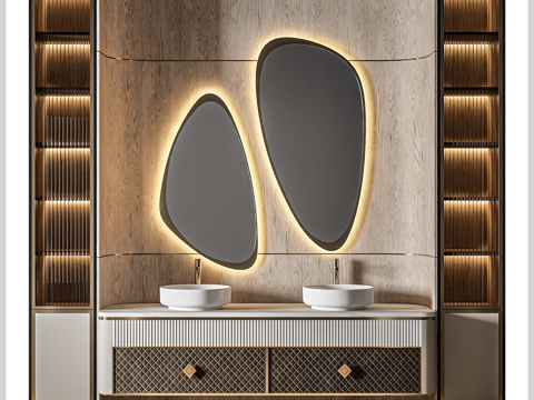 Middle Ancient Bathroom Cabinet Double Basin Bathroom Cabinet Special-shaped Bathroom Mirror Wash Desk Basin Basin Water