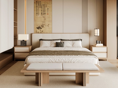 Neo-Chinese Style Home Bedroom Song Style Aesthetic Bedroom Song Style Style Bedroom New Chinese Style Double Bed New Middle