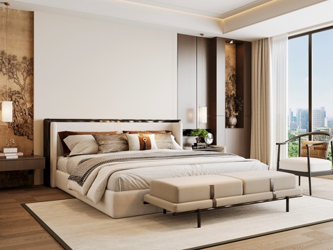 Neo-Chinese Style Home Bedroom Song Style Aesthetic Bedroom Song Style Style Bedroom New Chinese Style Double Bed New Middle