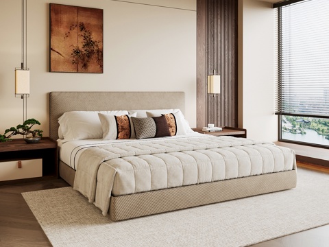 Neo-Chinese Style Home Bedroom Song Style Aesthetic Bedroom Song Style Style Bedroom New Chinese Style Double Bed New Middle