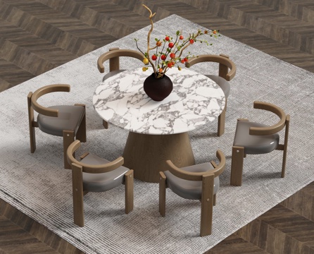 Quiet Ancient Round Dining Table and Chair