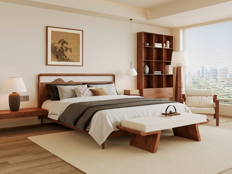 Neo-Chinese Style Home Bedroom Song Style Aesthetic Bedroom Song Style Style Bedroom New Chinese Style Double Bed New Middle