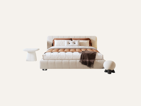 Modern Italian Double Bed Cloth Bed Leather Bed