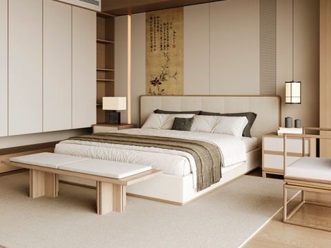 Neo-Chinese Style Home Bedroom Song Style Aesthetic Bedroom Song Style Style Bedroom New Chinese Style Double Bed New Middle