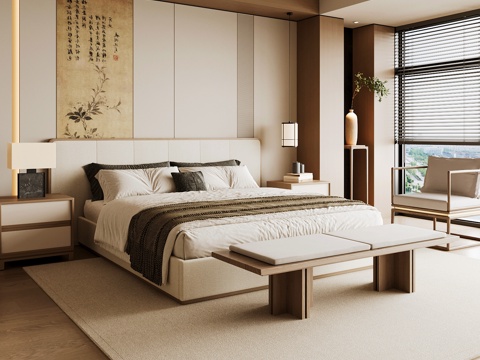 Neo-Chinese Style Home Bedroom Song Style Aesthetic Bedroom Song Style Style Bedroom New Chinese Style Double Bed New Middle