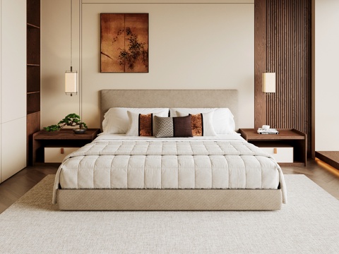 Neo-Chinese Style Home Bedroom Song Style Aesthetic Bedroom Song Style Style Bedroom New Chinese Style Double Bed New Middle