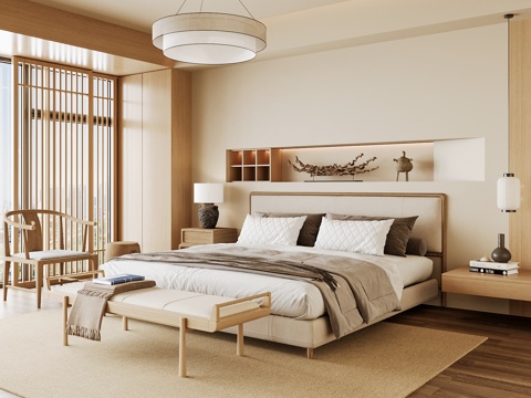 Neo-Chinese Style Home Bedroom Song Style Aesthetic Bedroom Song Style Style Bedroom New Chinese Style Double Bed New Middle