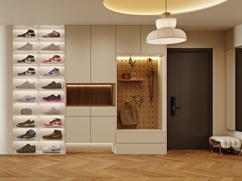 Modern Shoe Cabinet Shoe Cabinet Display Cabinet Sneakers Wave Shoes Nike Shoes Cream Style Shoe Changing Stool