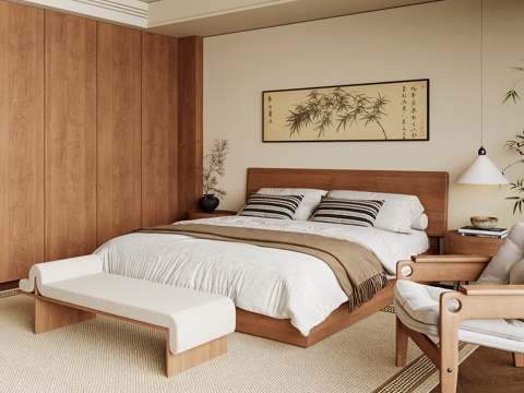 Neo-Chinese Style Home Bedroom Song Style Aesthetic Bedroom Song Style Style Bedroom New Chinese Style Double Bed New Middle