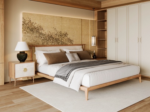 Neo-Chinese Style Home Bedroom Song Style Aesthetic Bedroom Song Style Style Bedroom New Chinese Style Double Bed New Middle