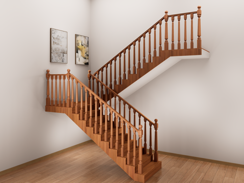 Neo-Chinese Style Wooden Handrail Stair Corner Stair New Chinese Style Handrail Stair Solid Wood Stair Timber