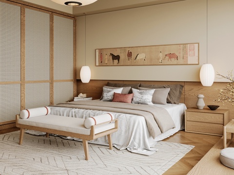 Neo-Chinese Style Home Bedroom Song Style Aesthetic Bedroom Song Style Style Bedroom New Chinese Style Double Bed New Middle