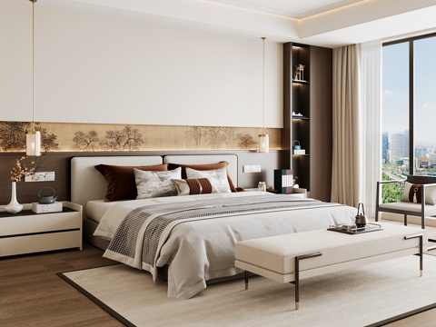 Neo-Chinese Style Home Bedroom Song Style Aesthetic Bedroom Song Style Style Bedroom New Chinese Style Double Bed New Middle