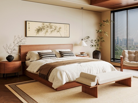 Neo-Chinese Style Home Bedroom Song Style Aesthetic Bedroom Song Style Style Bedroom New Chinese Style Double Bed New Middle