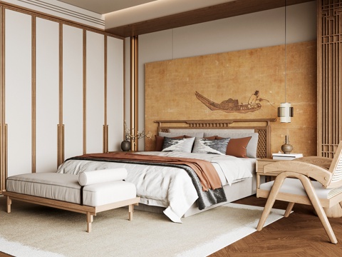 Neo-Chinese Style Home Bedroom Song Style Aesthetic Bedroom Song Style Style Bedroom New Chinese Style Double Bed New Middle