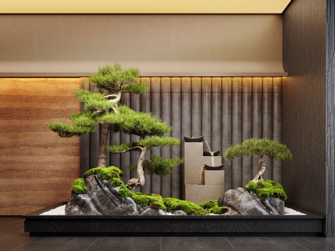 Neo-Chinese Style Indoor Landscape Plant Landscaping Pine Moss Landscape Stone