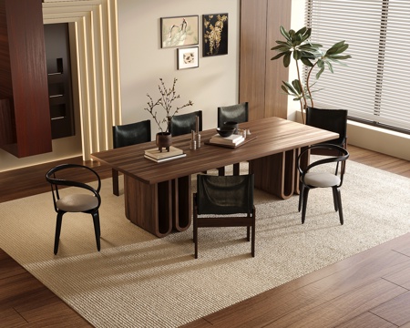 Mid-century Style DiningRoom-Ji Solid Wood Dining Table and Chair Combination