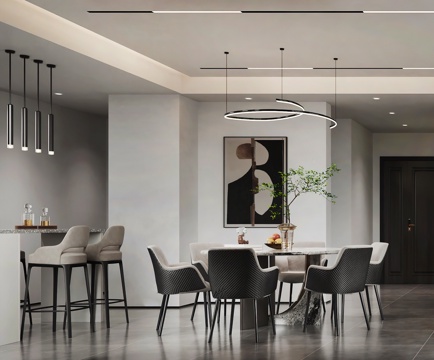 Modern DiningRoom Round Dining Table Bar Affordable Luxury Style Restaurant Italian Restaurant Chandelier Restaurant