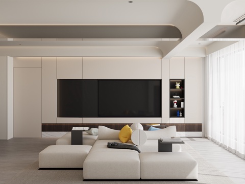 Modern Living&Dining Room TV Wall TV Cabinet Simple Cream Style Living Room Modern Guest DiningRoom