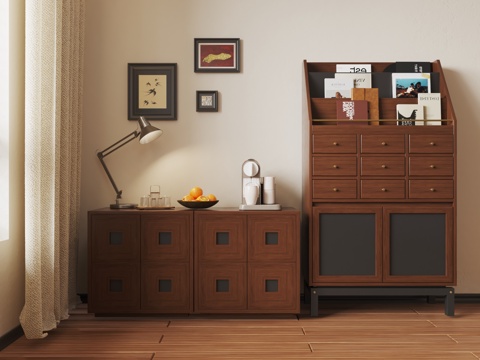 Modern DiningRoom Solid Wood Sideboard Side Cabinet High and Low Cabinet