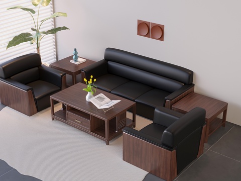 Chinese Sofa Coffee Table Combination Reception Sofa Coffee Table Solid Wood Meeting Soft Bag Sofa