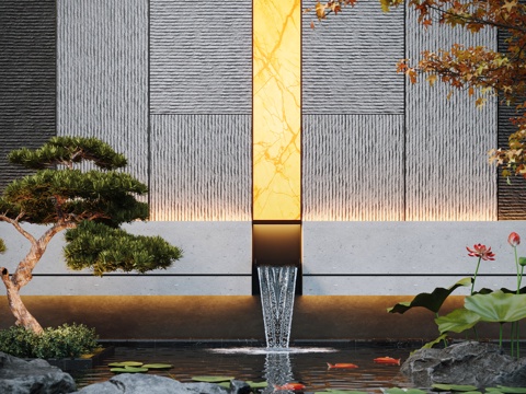 Modern Water Landscape Courtyard Water Scene Overlapped Water Fish Pond Landscape Wall