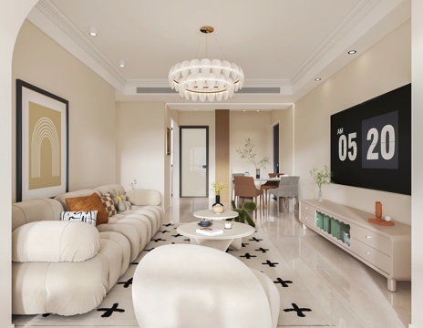 Cream style DiningRoom open kitchen dry area