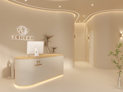 Cream style beauty salon lobby front desk rest area beauty room clock-in area landscape area