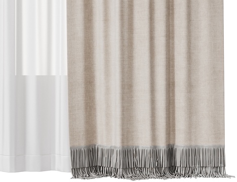 Tassel Curtain Gauze Curtain Stitching Curtain Bay Window Bedroom Partition Door Curtain Milk Tea Color Curtain