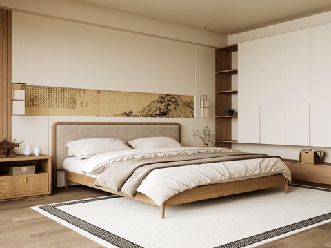 Neo-Chinese Style Home Bedroom Song Style Aesthetic Bedroom Song Style Style Bedroom New Chinese Style Double Bed New Middle